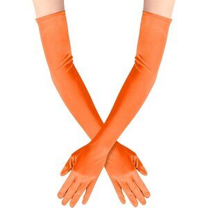 Women's Satin Dark Orange Long Gloves Costumes Elbow Length Evening Party Prom